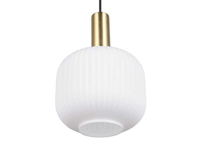 Kleine Retro Pendelleuchte 1-flammig mit Glasschirm in Weiß mit E27 LED, Ø 20cm