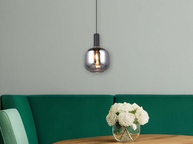 Kleine Pendelleuchte 1-flammig Glasschirm Chrom bedampft mit E27 LED, Ø 20cm