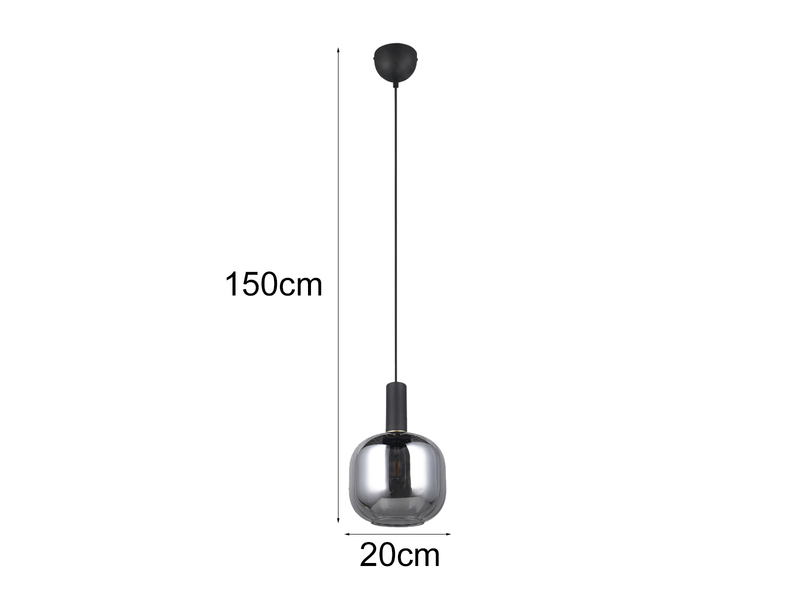 Kleine Pendelleuchte 1-flammig Glasschirm Chrom bedampft mit E27 LED, Ø 20cm