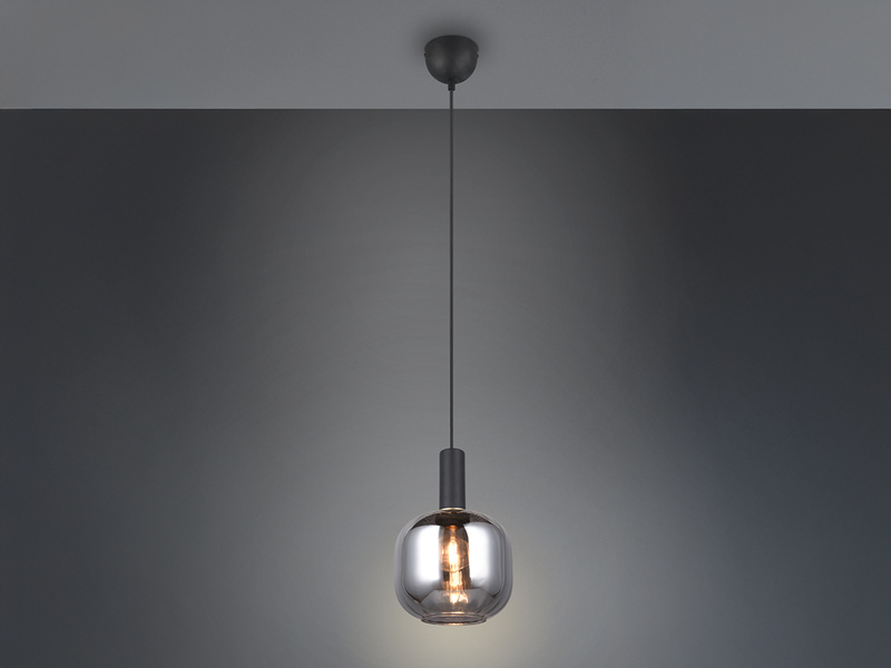 Kleine Pendelleuchte 1-flammig Glasschirm Chrom bedampft mit E27 LED, Ø 20cm