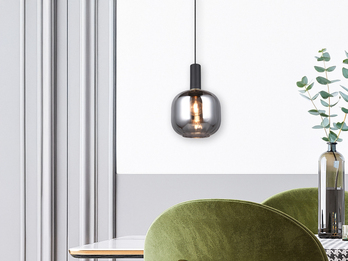 Kleine Pendelleuchte 1-flammig Glasschirm Chrom bedampft mit E27 LED, Ø 20cm Kleine Pendelleuchte 1-flammig Glasschirm Chrom bedampft mit E27 LED, Ø 20cm