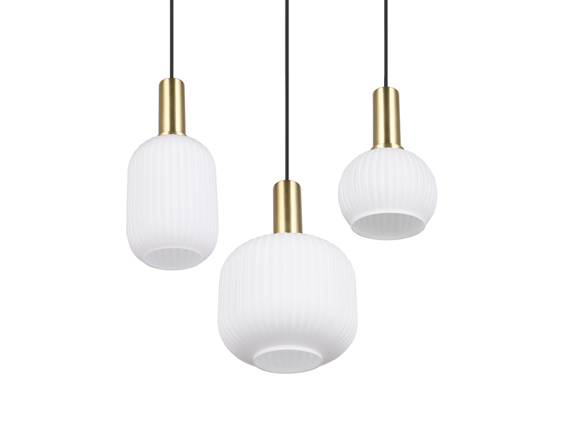 Retro Cluster Pendelleuchte 3-flammig Glasschirme Weiß mit E27 LED, Ø 38cm
