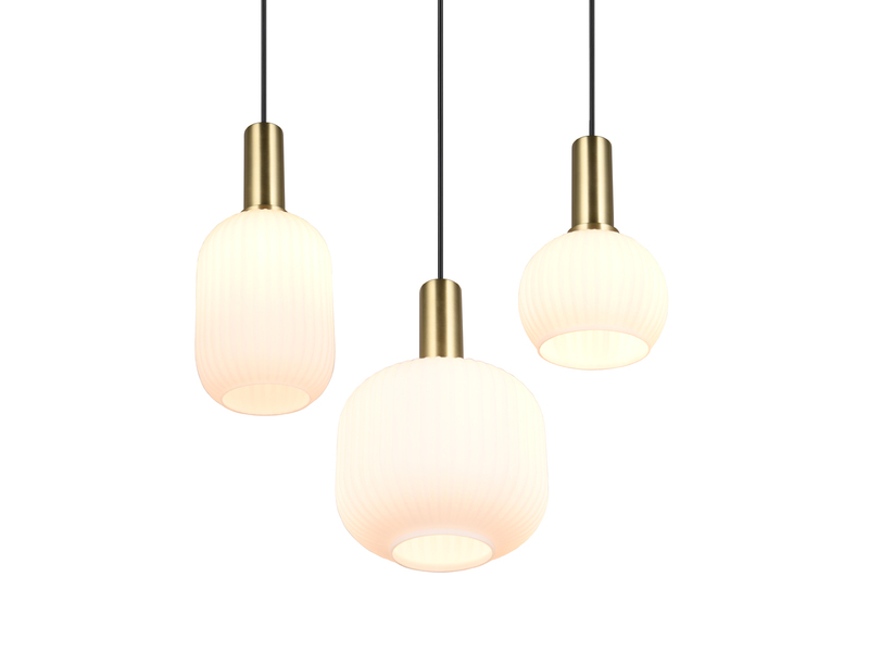 Retro Cluster Pendelleuchte 3-flammig Glasschirme Weiß mit E27 LED, Ø 38cm