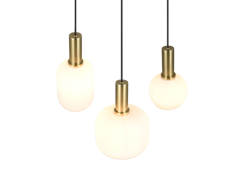 Retro Cluster LED Pendelleuchte 3-flammig mit Glasschirmen in Weiß, Ø38cm