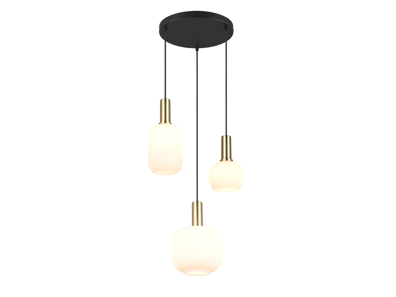 Retro Cluster LED Pendelleuchte 3-flammig mit Glasschirmen in Weiß, Ø38cm