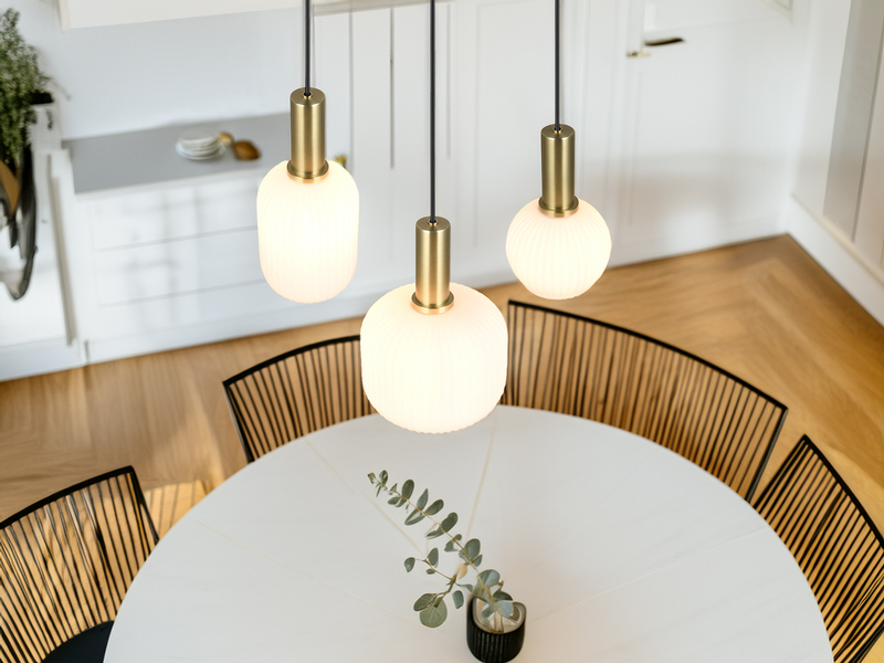 Retro Cluster Pendelleuchte 3-flammig Glasschirme Weiß mit E27 LED, Ø 38cm