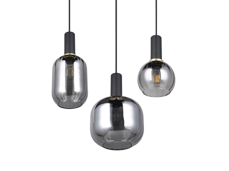 Cluster Pendelleuchte 3-flammig Glasschirme Chrom bedampft mit E27 LED, Ø 38cm