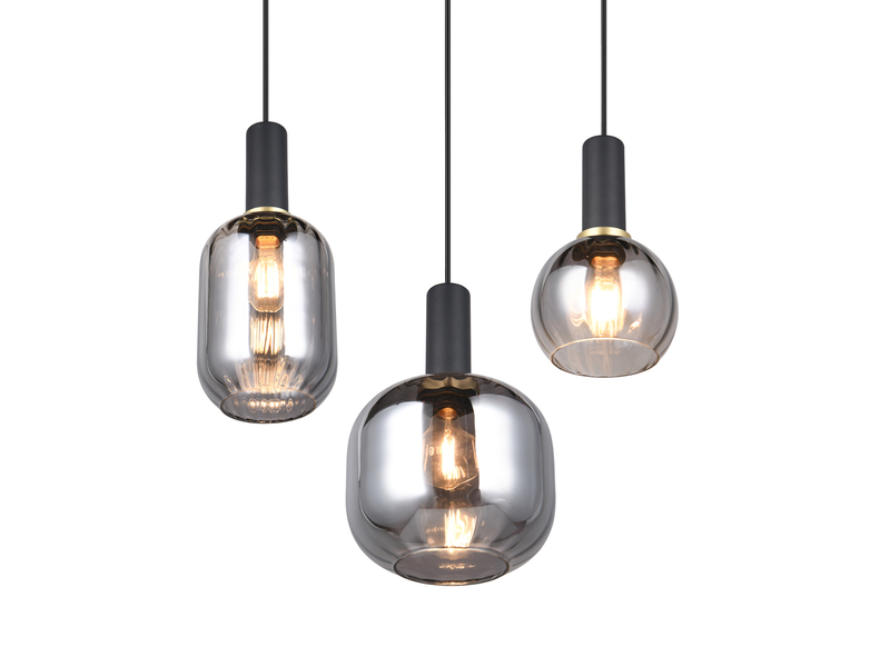 Cluster Pendelleuchte 3-flammig Glasschirme Chrom bedampft mit E27 LED, Ø 38cm