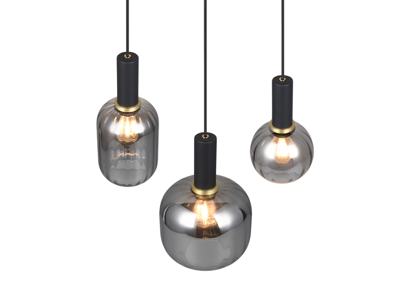 Cluster Pendelleuchte 3-flammig Glasschirme Chrom bedampft mit E27 LED, Ø 38cm