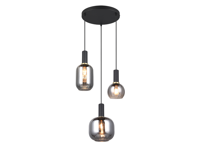 Cluster Pendelleuchte 3-flammig Glasschirme Chrom bedampft mit E27 LED, Ø 38cm