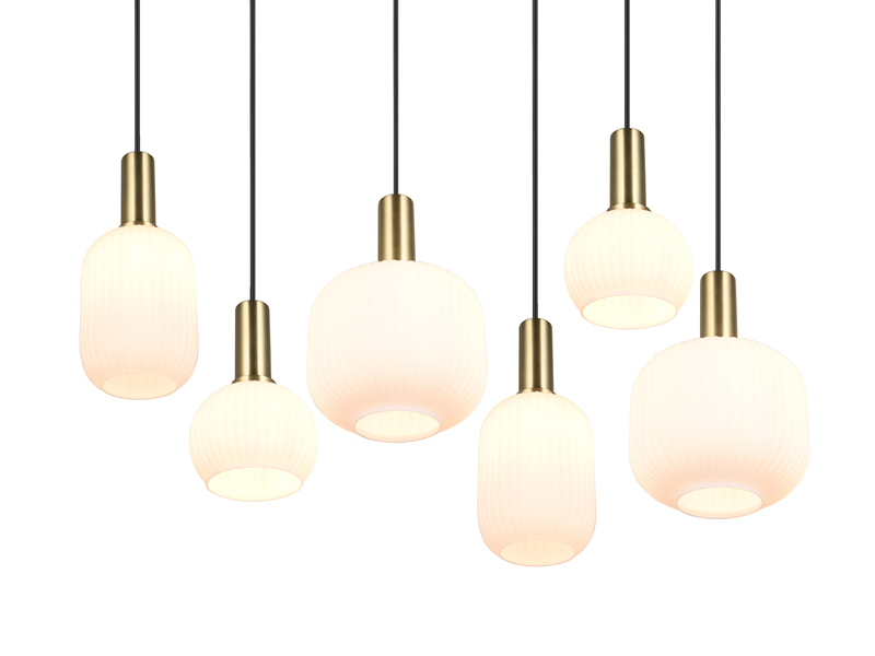 Retro Pendelleuchte 6-flammig Glasschirme Weiß mit E27 LED, Breite 92cm