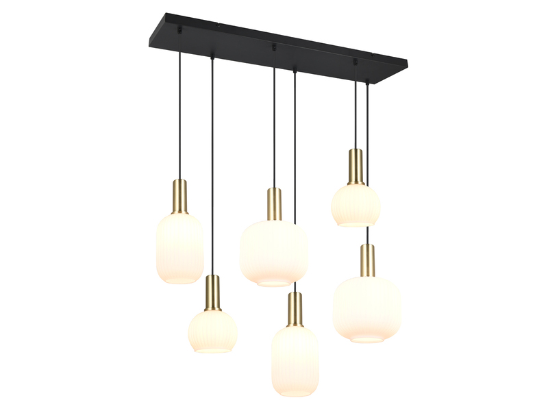 Retro Pendelleuchte 6-flammig Glasschirme Weiß mit E27 LED, Breite 92cm