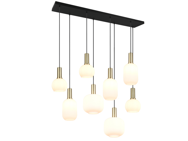 Retro Pendelleuchte 8-flammig Glasschirme Weiß mit E27 LED, Breite 120cm
