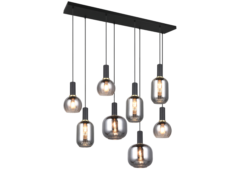 Pendelleuchte 8-flammig Glasschirme Chrom bedampft mit E27 LED, Breite 120cm