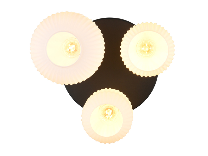 Retro Deckenleuchte 3-flammig mit Glasschirmen in Weiß mit E27 LED, Ø 39cm