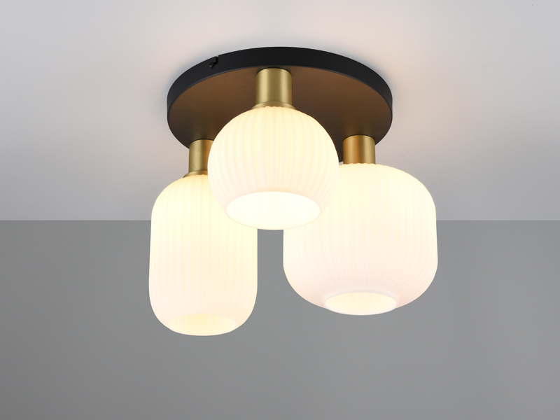 Retro Deckenleuchte 3-flammig mit Glasschirmen in Weiß mit E27 LED, Ø 39cm
