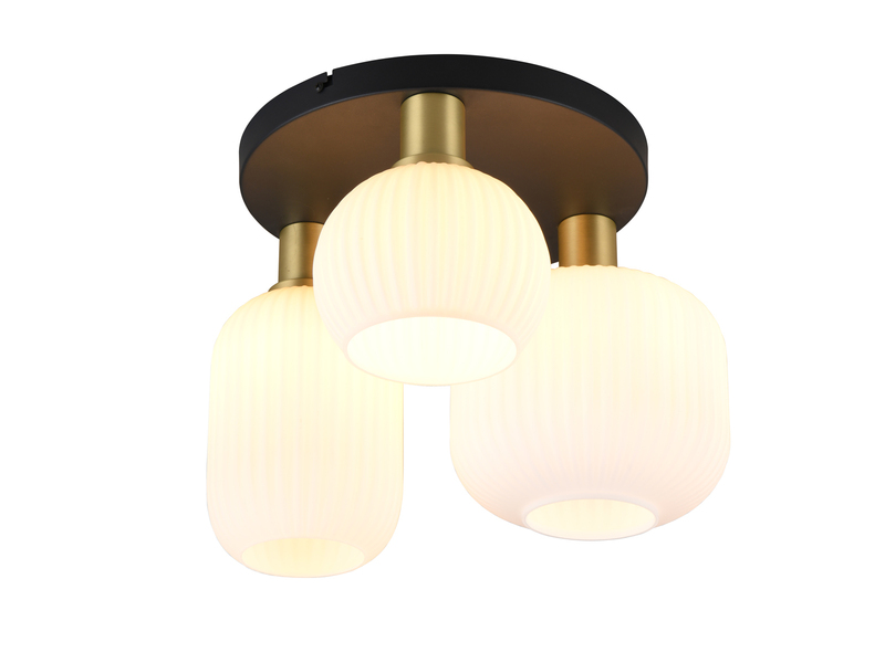 Retro Deckenleuchte 3-flammig mit Glasschirmen in Weiß mit E27 LED, Ø 39cm