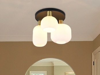 Retro Deckenleuchte 3-flammig mit Glasschirmen in Weiß mit E27 LED, Ø 39cm