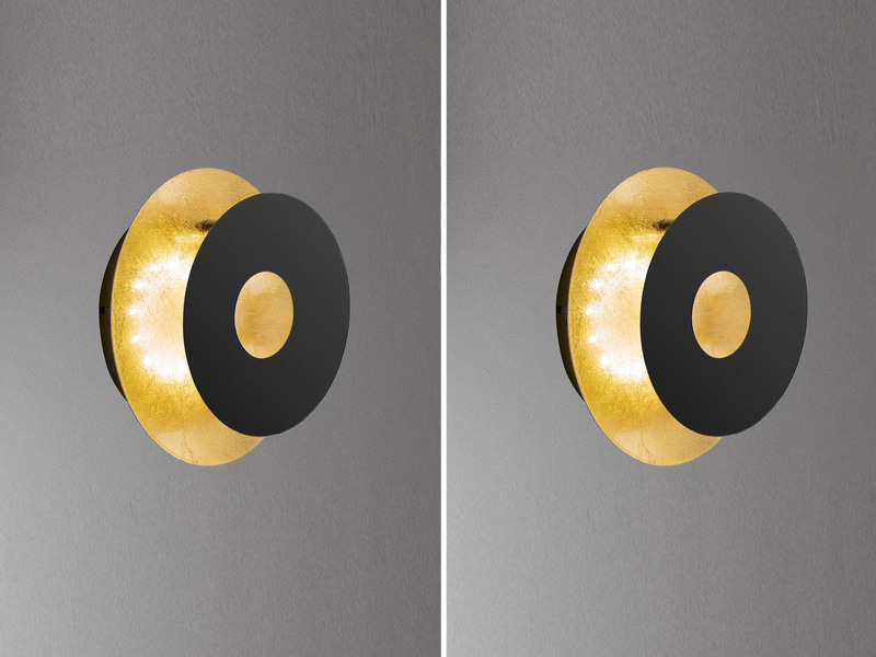 2er SET LED Wandlampen Schwarz Gold oval, Ring verstellbar, Höhe 18cm