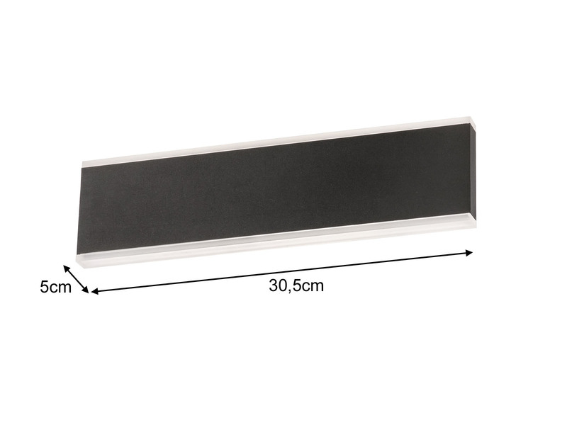 Flache LED Wandleuchte MUUR Schwarz mit Schalter, Breite 30,5cm