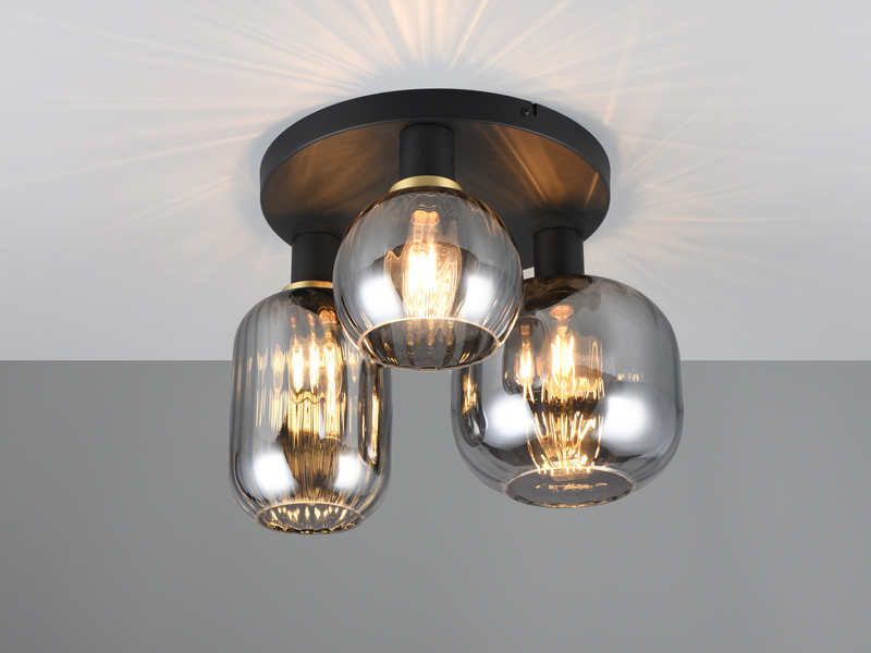 Deckenleuchte 3-flammig Glasschirme Chrom bedampft mit E27 LED, Ø 39cm