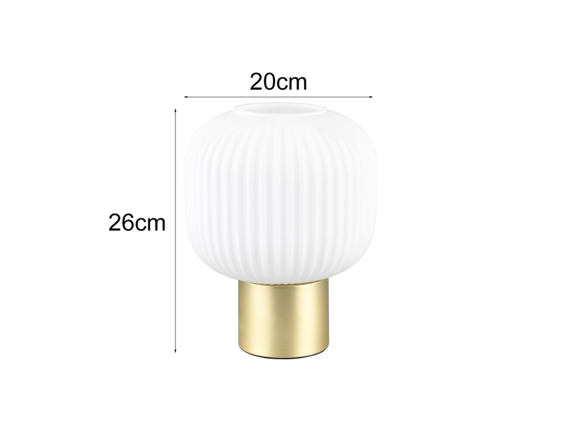 Kleine Retro Tischleuchte Messing mit Glasschirm in Weiß mit E27 LED, Höhe 26cm