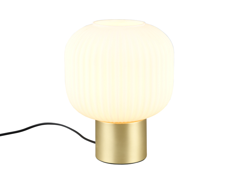 Kleine Retro Tischleuchte Messing mit Glasschirm in Weiß mit E27 LED, Höhe 26cm