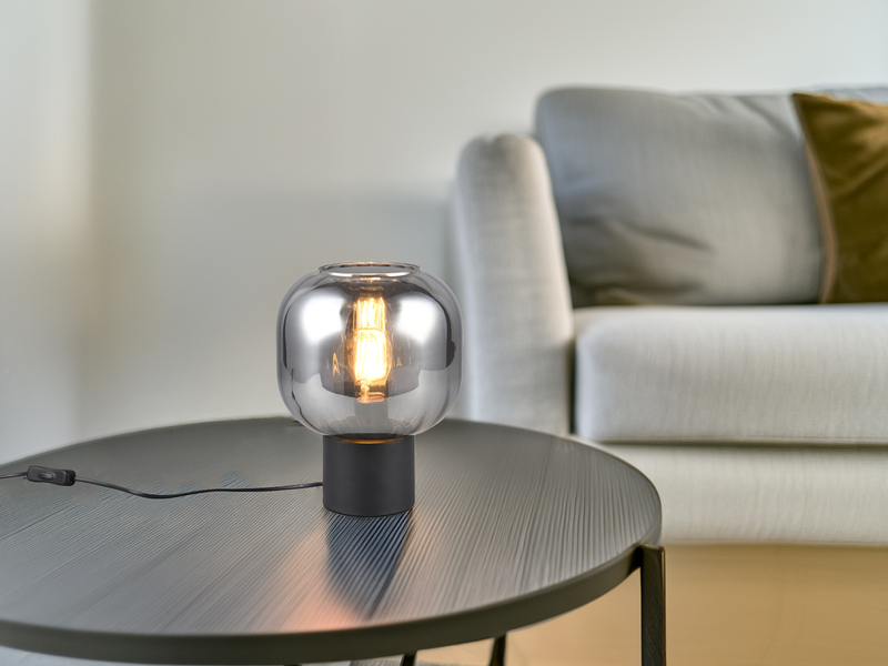 Kleine Tischleuchte mit Glasschirm Chrom bedampft mit E27 LED, Höhe 26cm