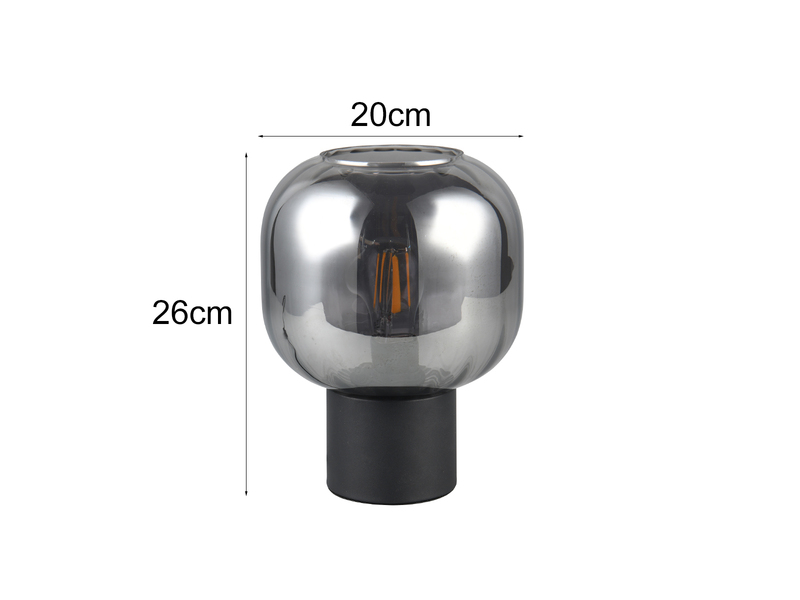 Kleine Tischleuchte mit Glasschirm Chrom bedampft mit E27 LED, Höhe 26cm