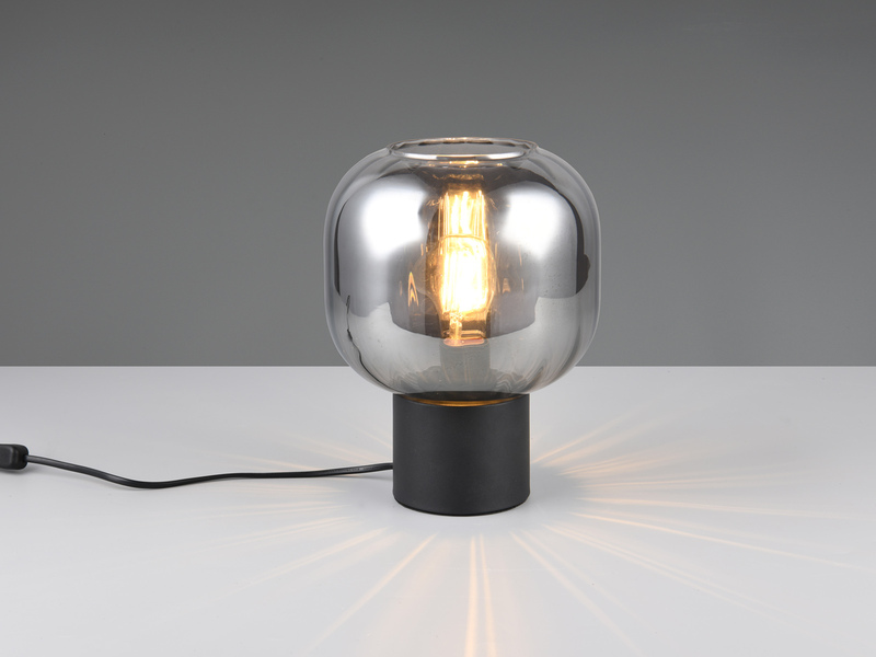 Kleine Tischleuchte mit Glasschirm Chrom bedampft mit E27 LED, Höhe 26cm