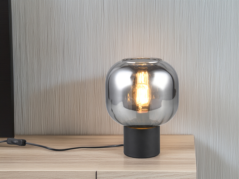 Kleine Tischleuchte mit Glasschirm Chrom bedampft mit E27 LED, Höhe 26cm