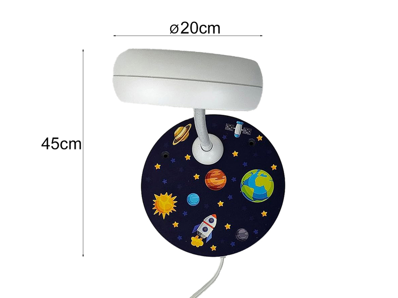 LED Wandleuchte für Kinderzimmer mit Weltall Motiv, Flexarm Höhe 20cm