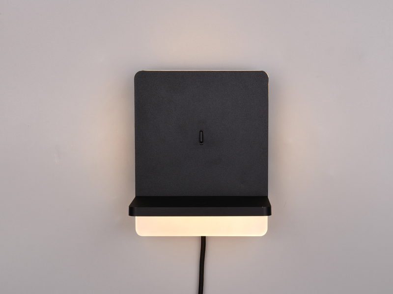 LED Wandleuchte FAIRFIELD Schwarz mit Stecker, Schalter & Ladefunktion Höhe 20cm