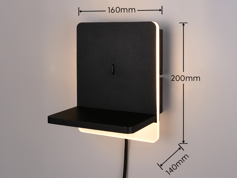 LED Wandleuchte FAIRFIELD Schwarz mit Stecker, Schalter & Ladefunktion Höhe 20cm