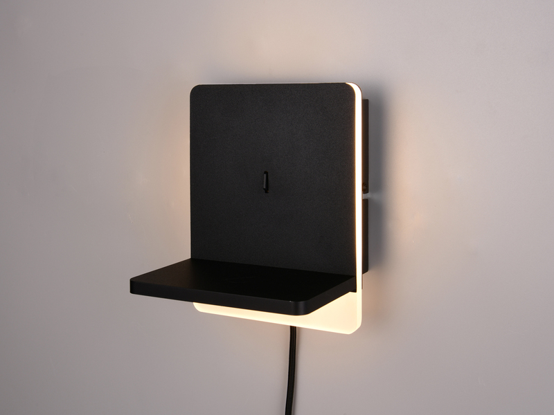 LED Wandleuchte FAIRFIELD Schwarz mit Stecker, Schalter & Ladefunktion Höhe 20cm