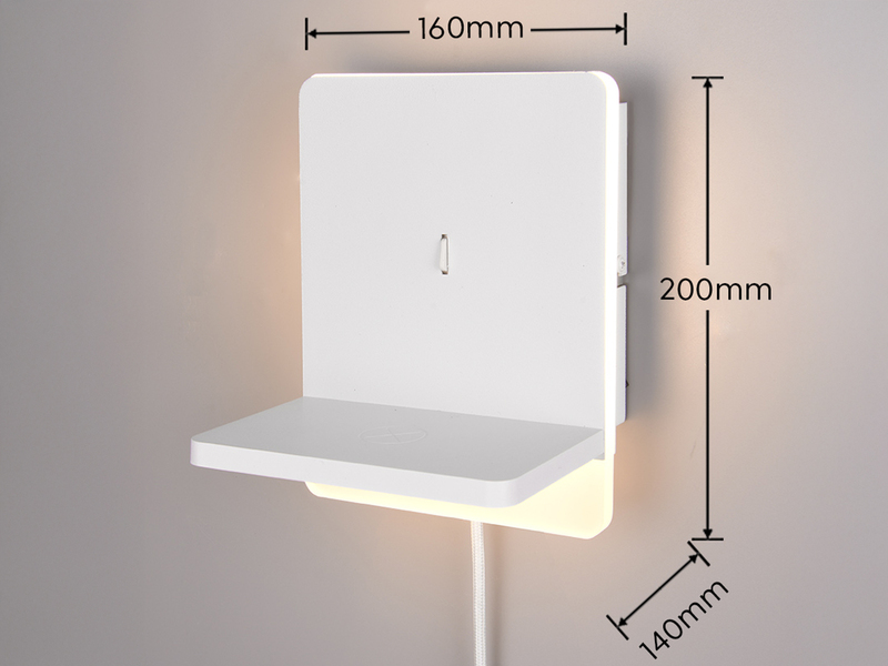 LED Wandleuchte FAIRFIELD Weiß mit Stecker, Schalter & Ladefunktion Höhe 20cm