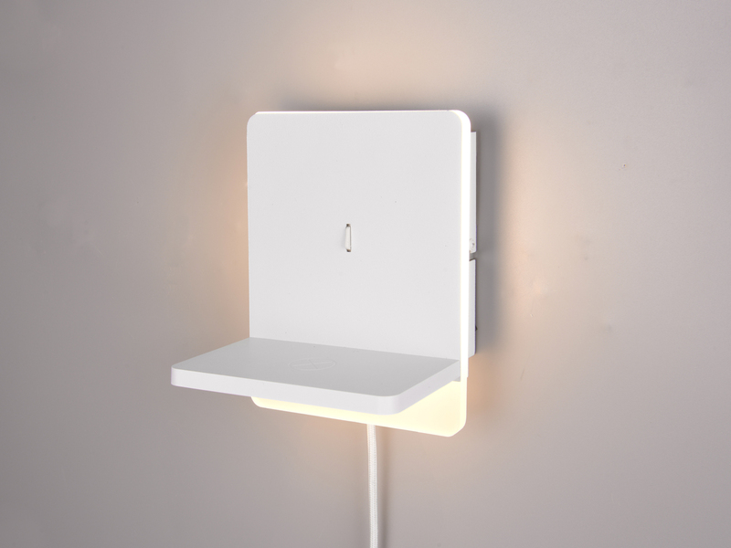 LED Wandleuchte FAIRFIELD Weiß mit Stecker, Schalter & Ladefunktion Höhe 20cm