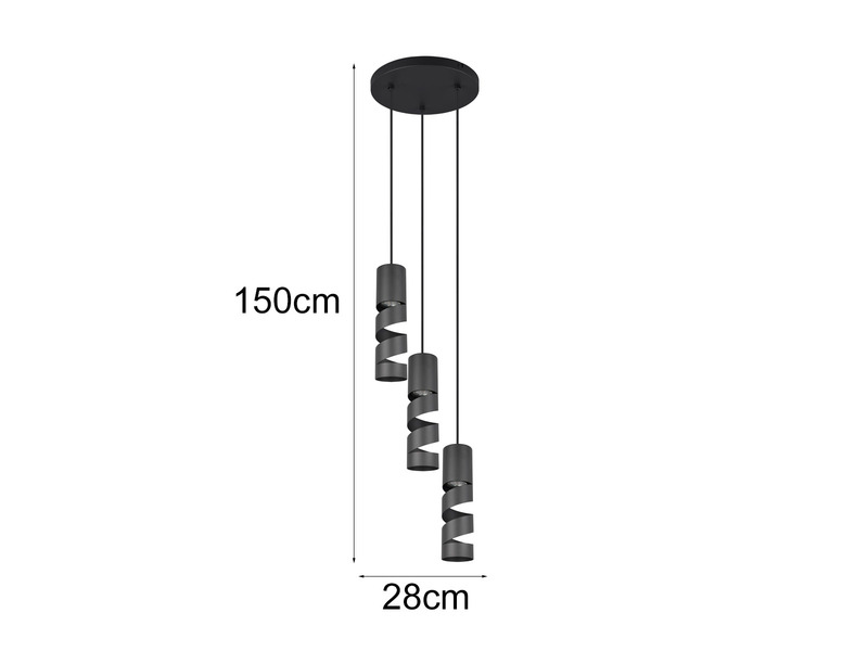 Moderne Cluster Pendelleuchte STREAM 3-flammig aus Metall in Schwarz, Ø28cm