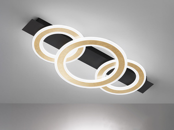 LED Deckenleuchte CIRCLE Schwarz Gold mit Fernbedienung dimmbar, 76cm lang