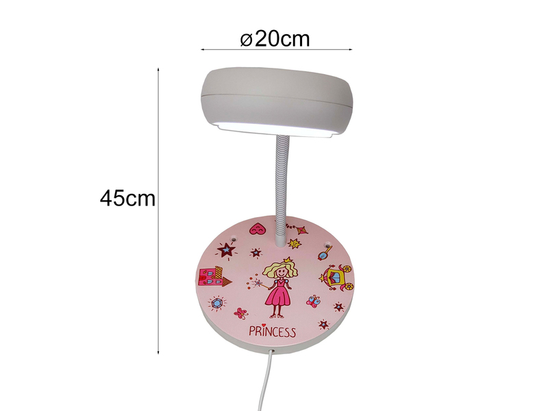 Wandleuchte für Kinderzimmer mit Prinzessin-Motiv und Flexarm, Höhe 20cm