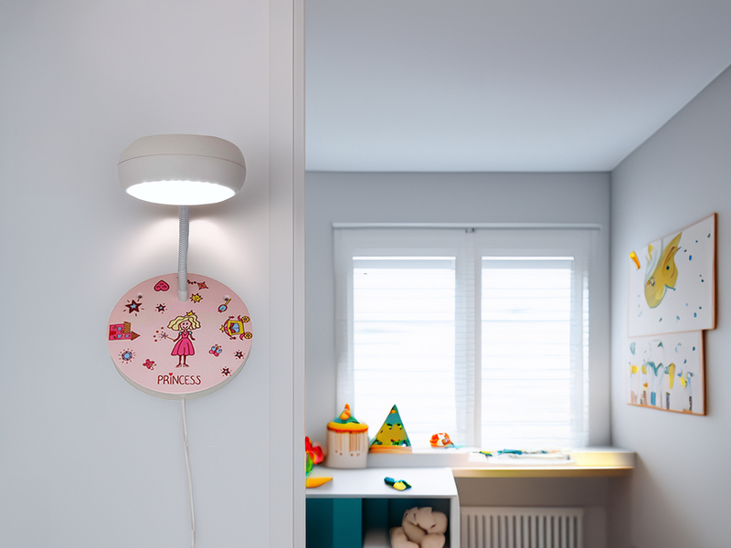 Wandleuchte für Kinderzimmer mit Prinzessin-Motiv und Flexarm, Höhe 20cm