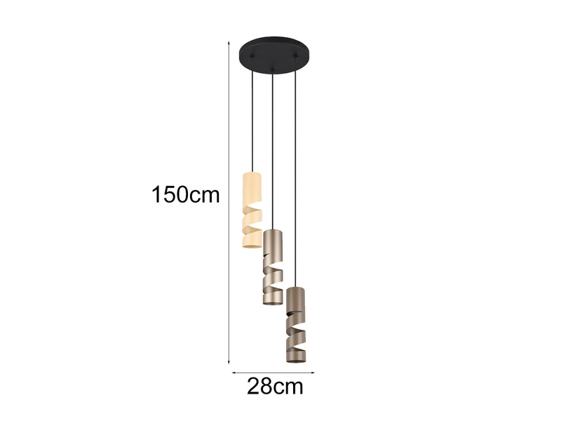 Moderne Cluster Pendelleuchte STREAM 3-flammig aus Metall in Coffee Tönen, Ø28cm