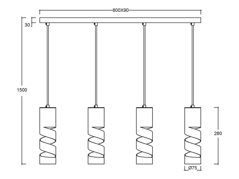 Moderne Balkenpendelleuchte STREAM 4-flammig aus Metall in Weiß, Breite 80cm