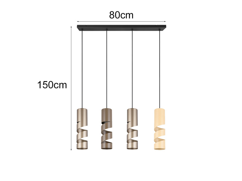 Moderne Balkenpendelleuchte STREAM 4-flammig aus Metall in Coffee Tönen, B: 80cm