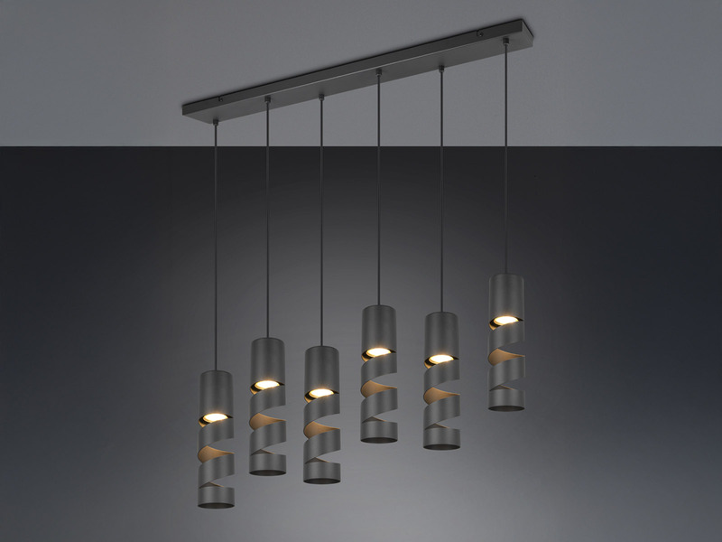 Moderne Pendelleuchte STREAM 6-flammig aus Metall in Schwarz, Breite 100cm