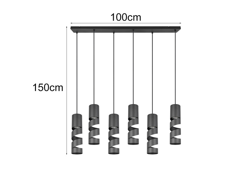 Moderne Pendelleuchte STREAM 6-flammig aus Metall in Schwarz, Breite 100cm