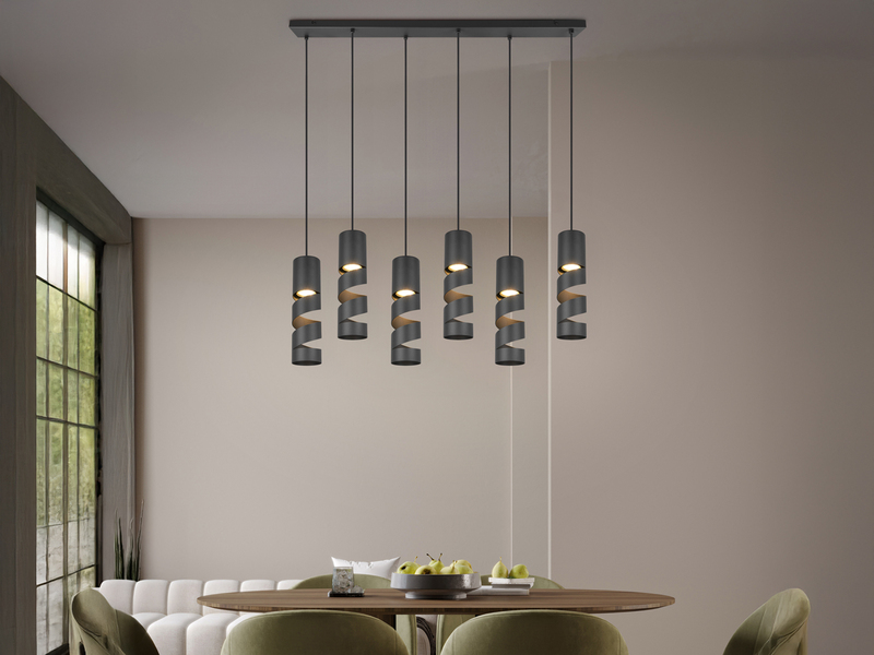 Moderne Pendelleuchte STREAM 6-flammig aus Metall in Schwarz, Breite 100cm