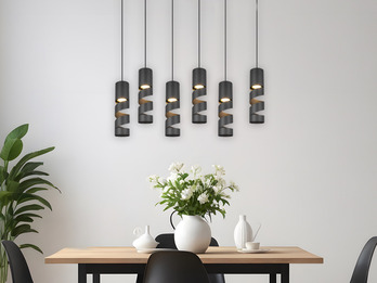 Moderne Pendelleuchte STREAM 6-flammig aus Metall in Schwarz, Breite 100cm