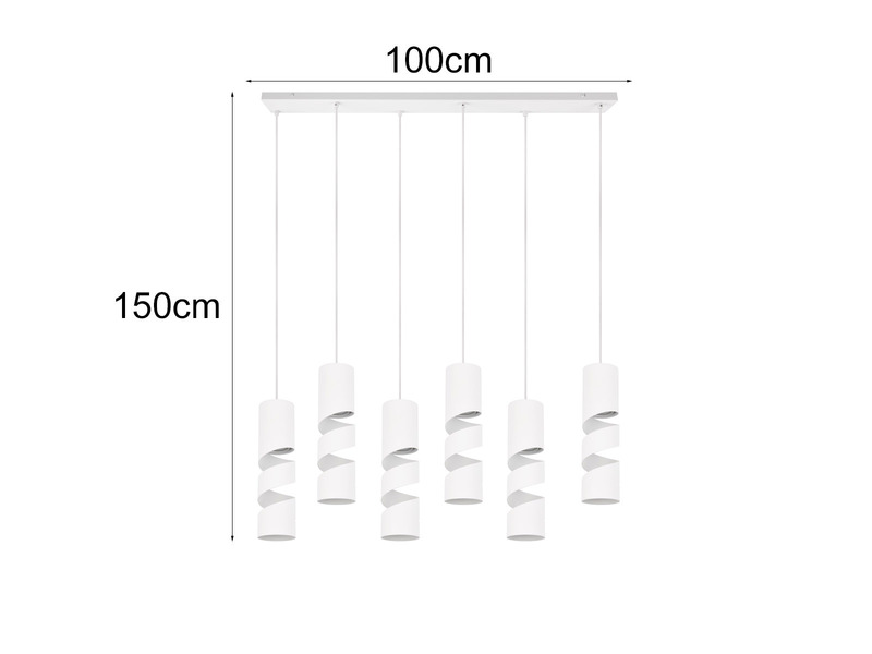 Moderne Balkenpendelleuchte STREAM 6-flammig aus Metall in Weiß, Breite 100cm