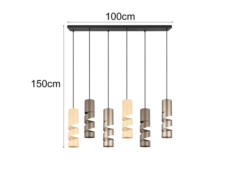 Moderne Balkenpendelleuchte STREAM 6-flammig aus Metall in Coffee Tönen, B:100cm